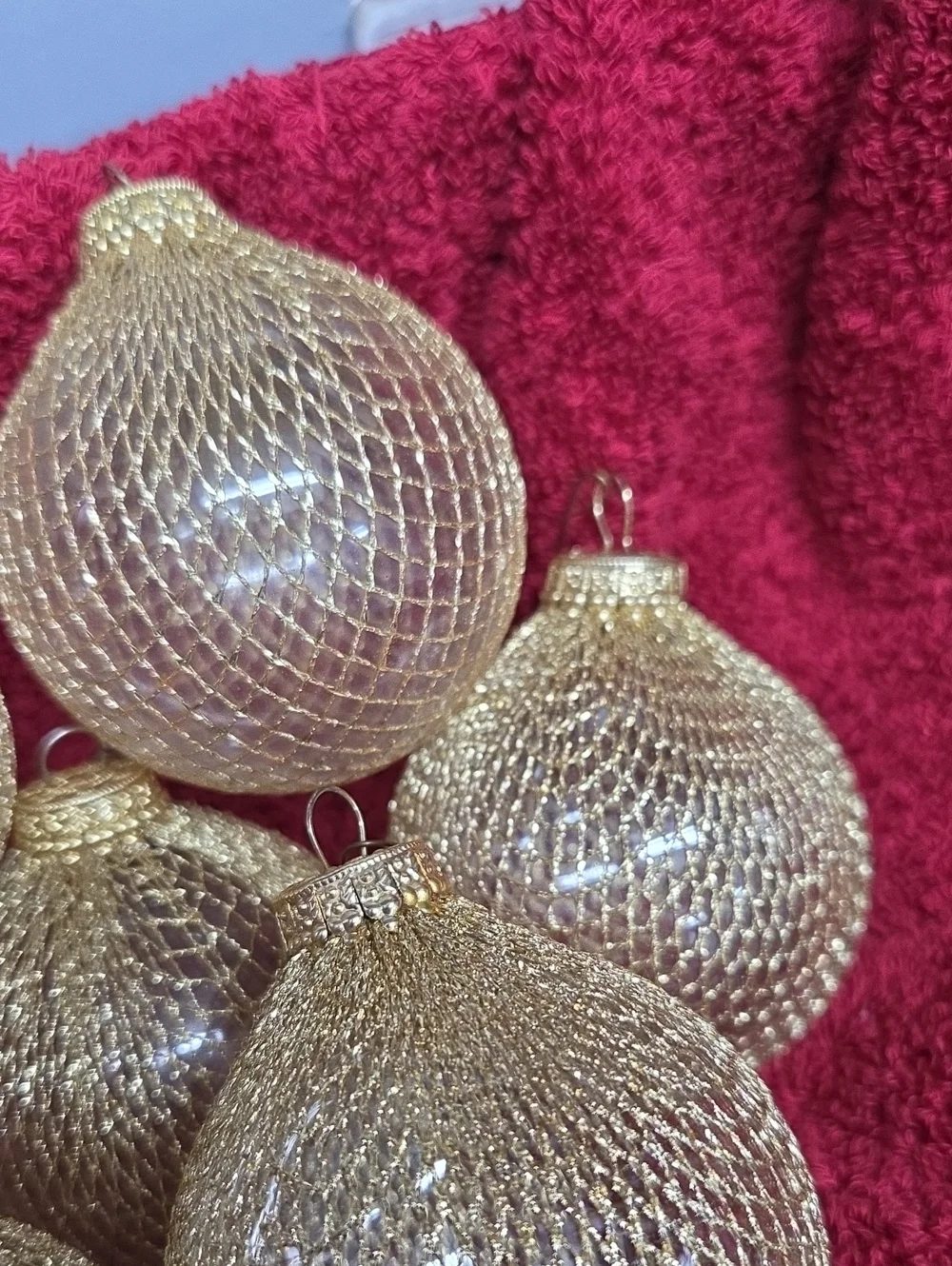 Vintage Y2k Martha Stewart Gold Mesh Christmas Ornaments - Set of 7